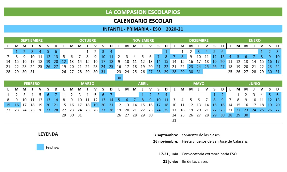 Horario Colegio La Compasion Escolapios calendario escolar escolapios